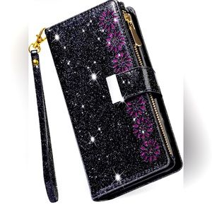 Kudex iPhone 13 Pro Max Case, Leather Zipper Pocket Phone Wallet Case w/Strap